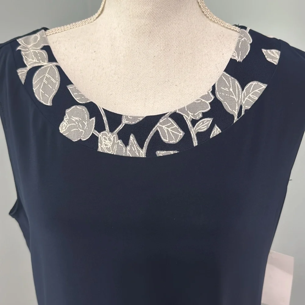R&M Richards Navy White Dress & sheer Floral Jacket NWT 2 pieces Modest midi 
12 - Picture 12 of 15